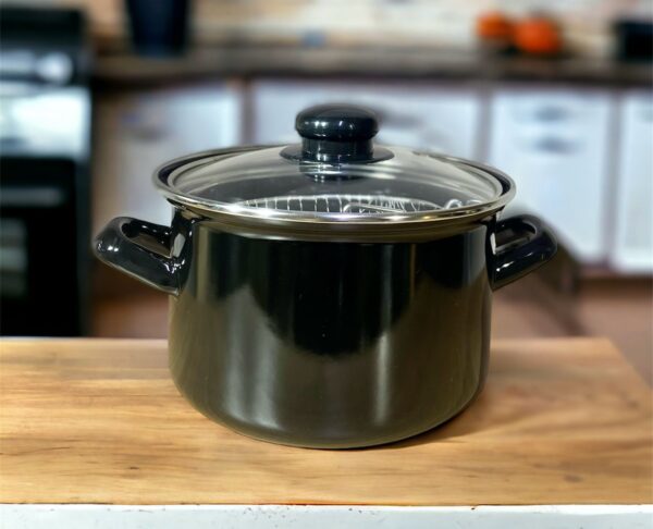 CAM KAPAKLI EMAYE KIZARTMA TENCERESİ 16 CM - Görsel 2